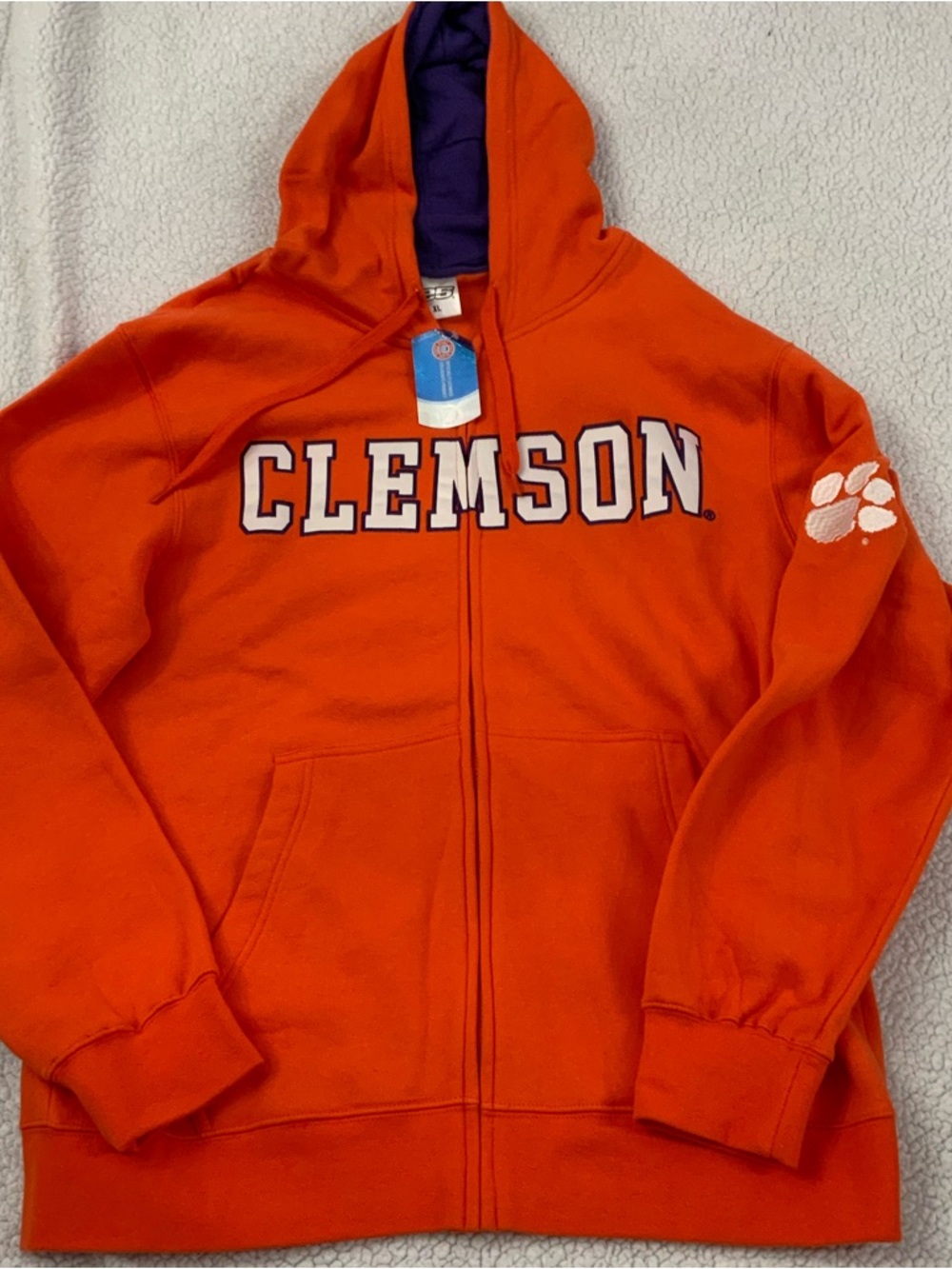 e5 Clemson Tigers Full Zip Jacket Hoodie Pockets Men’s XL NCAA Orange Purple New - Picture 11 of 11